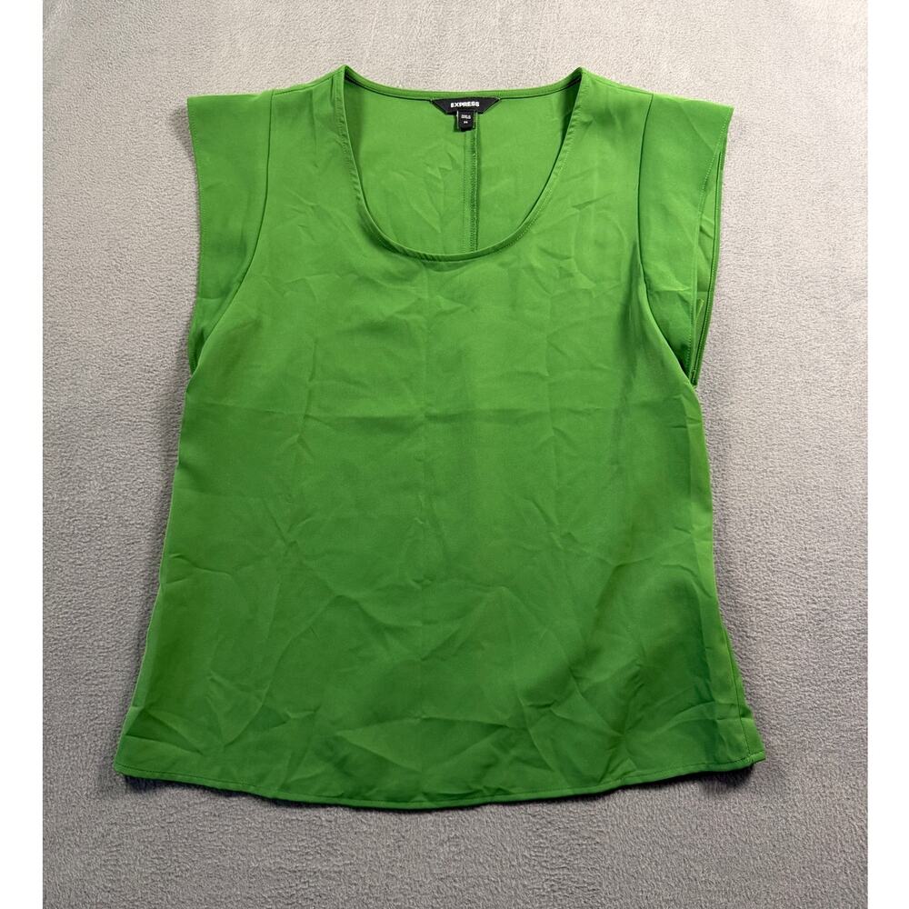 Express Womens XS Green Scoop Neck Cap Sleeve Blouse Top Solid Casual Layering
